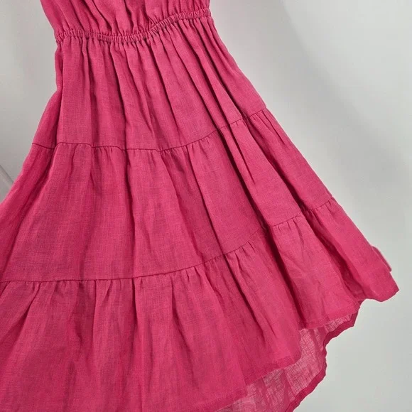 Lusana Kyra Dress Pink Linen Sleeveless Fit & Flare Tiered Open Back Mini NWT 6 - Picture 2 of 8